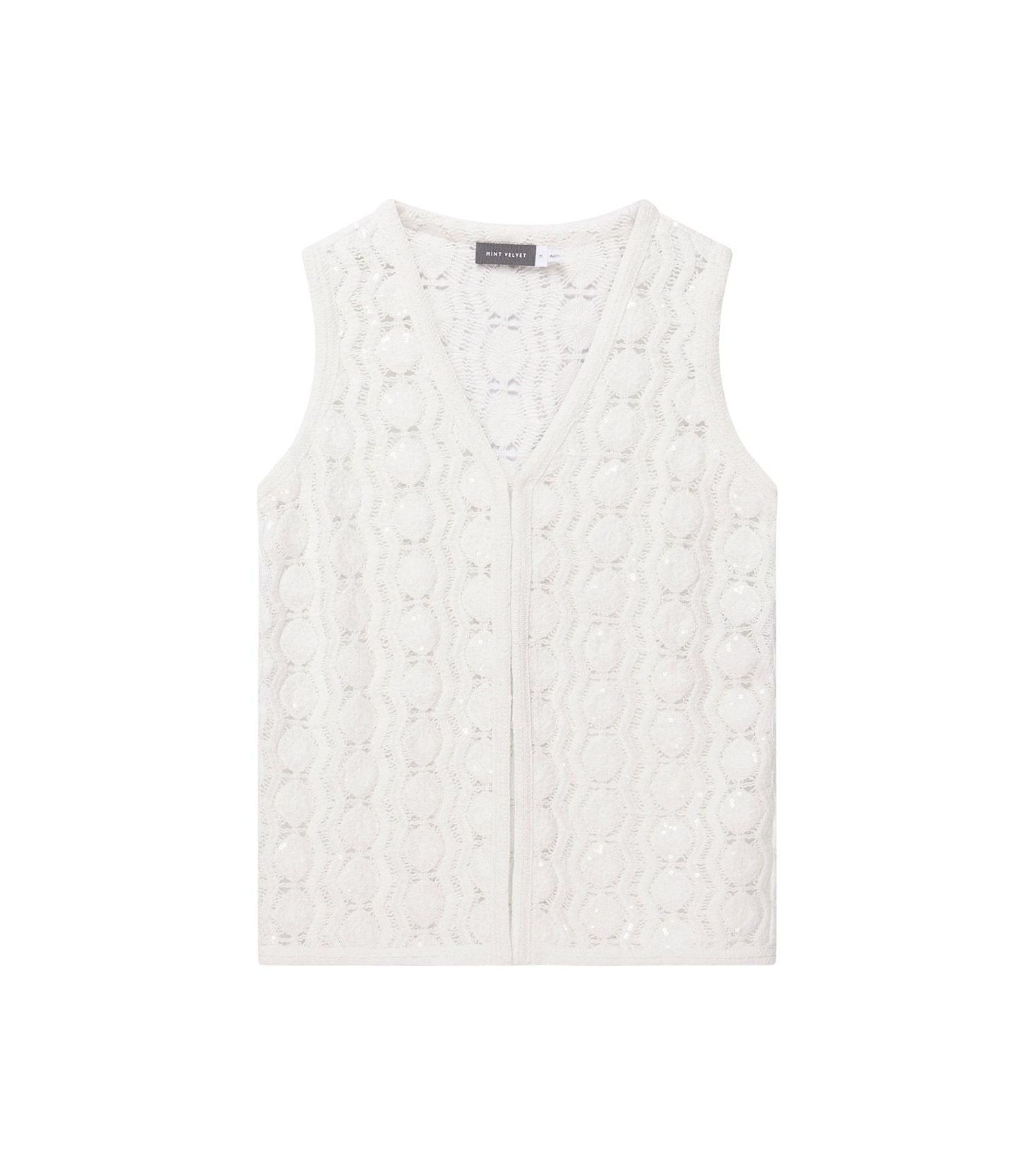 Women's Crochet-Sequin V-Neck Vest
