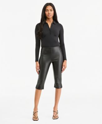 Women's High-Waisted Pull-On Faux Leather-Blend Capris