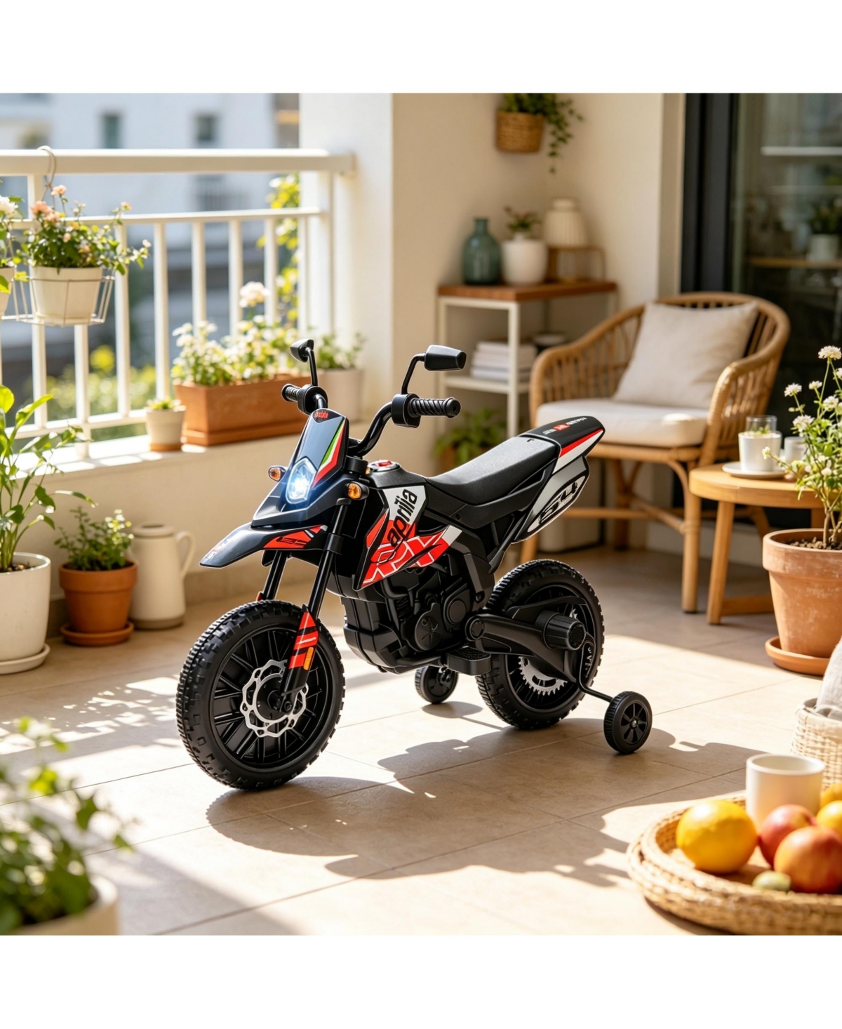 Sevorley 12Volts Kids Electric Ride-On Motorcycle with Training Wheels, Led Lights and Music, Ages 3-8