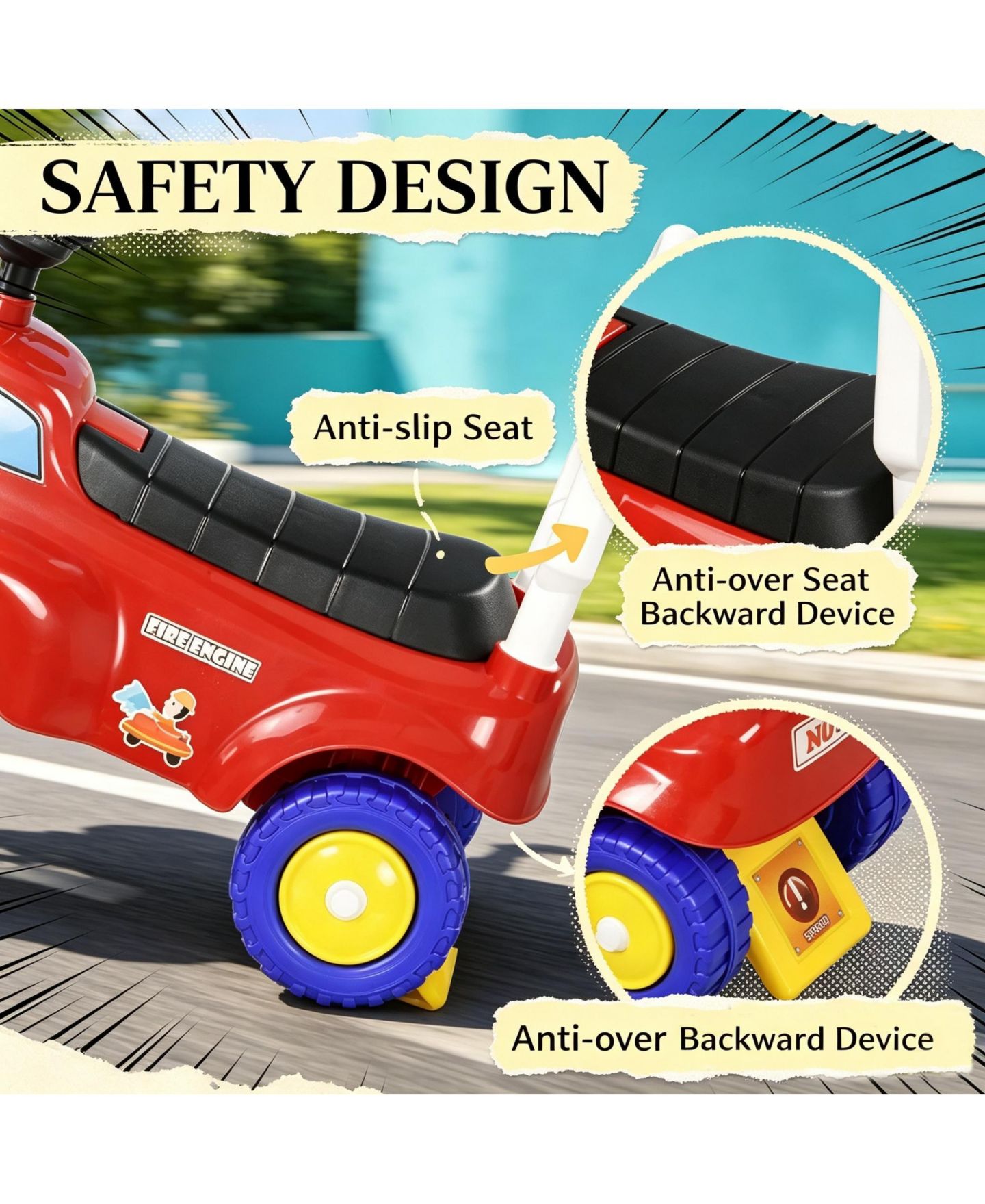 Детская игрушка SEVORLEY Toddler Foot-to-Floor Fire Truck Ride-On with Horn, Music and Storage, Ages 18-36 Months, цвет: Красный — фото 7