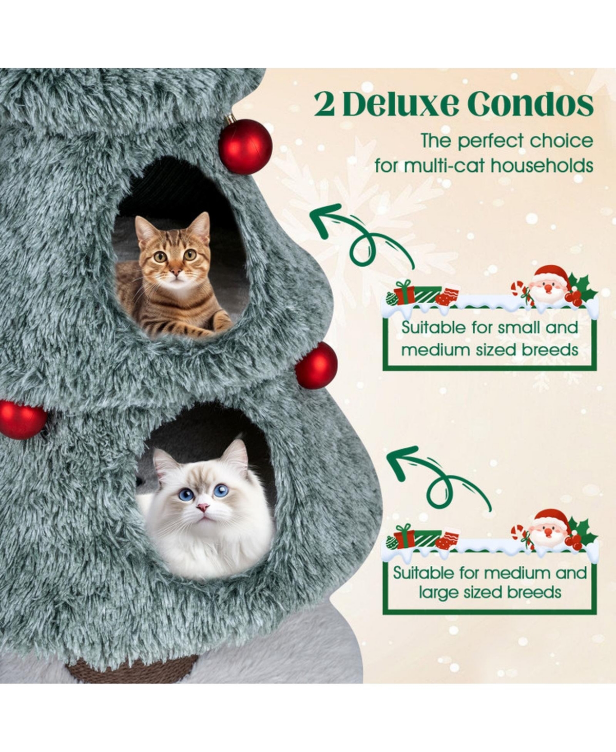 Sugift Christmas Cat Tree 48.5 Inch Festive Cat Tower with 2 Large Condos and Thick Scratching Post