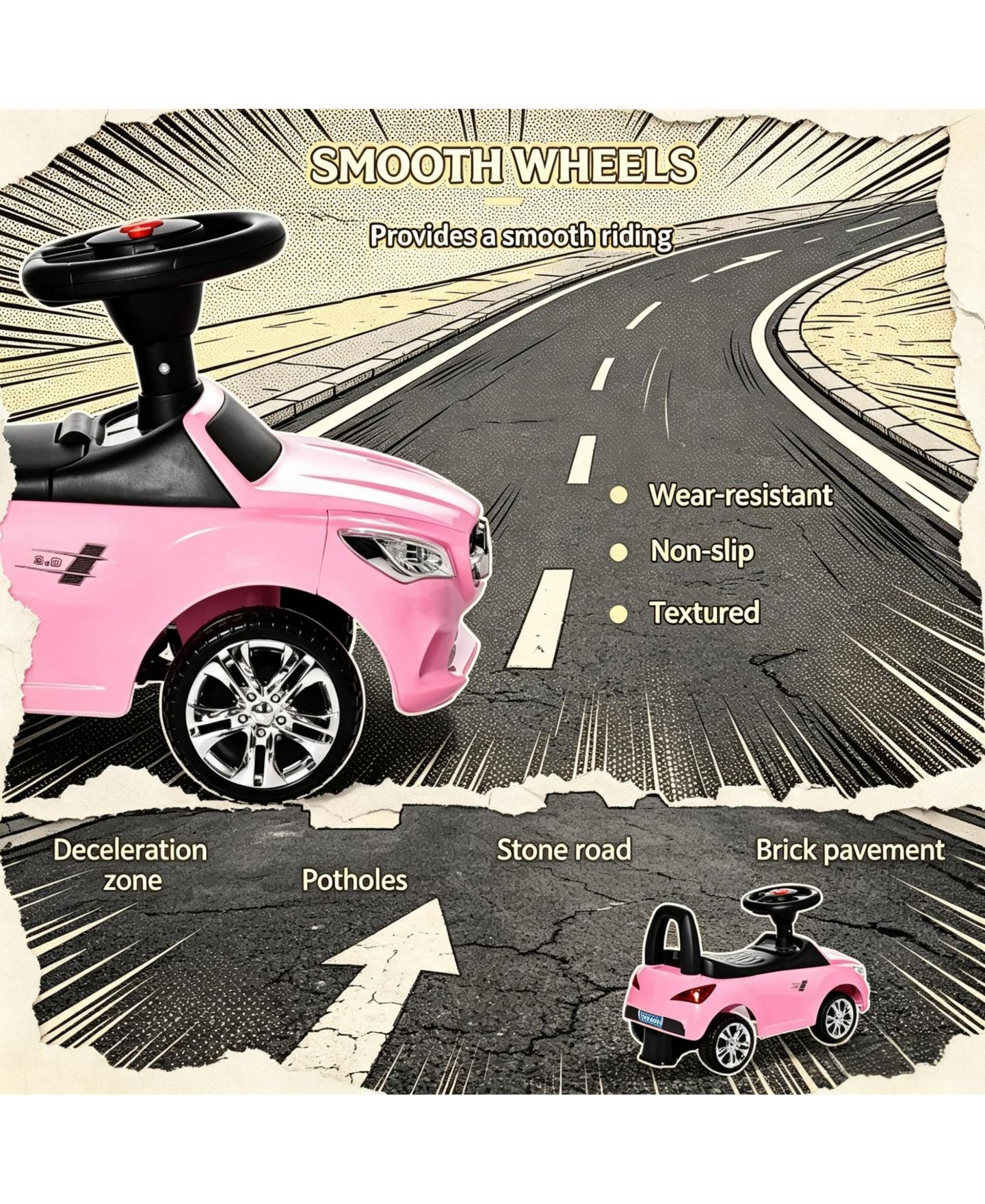 Детская игрушка SEVORLEY Foot-to-Floor Ride-On Push Car with Horn, Music and Lights, Ages 18-36 Months, цвет: Розовый — фото 8