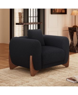 Mid Century Modern Accent Arm Chair Sherpa Upholstered Living Room Small Sofa Chairs with Waist Cushion