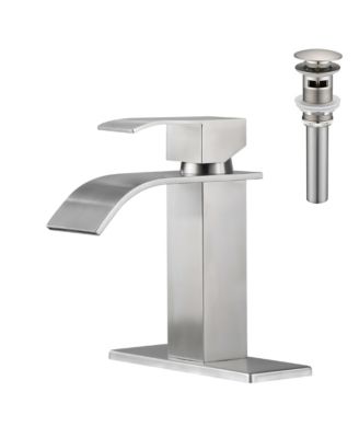 Single Handle Waterfall Bathroom Sink Faucet, Stainless Steel with Pop-Up Drain and Overflow