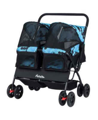 Foldable Double Pet Stroller with 180-Degree Adjustable Sunshade and Dual Storage Baskets