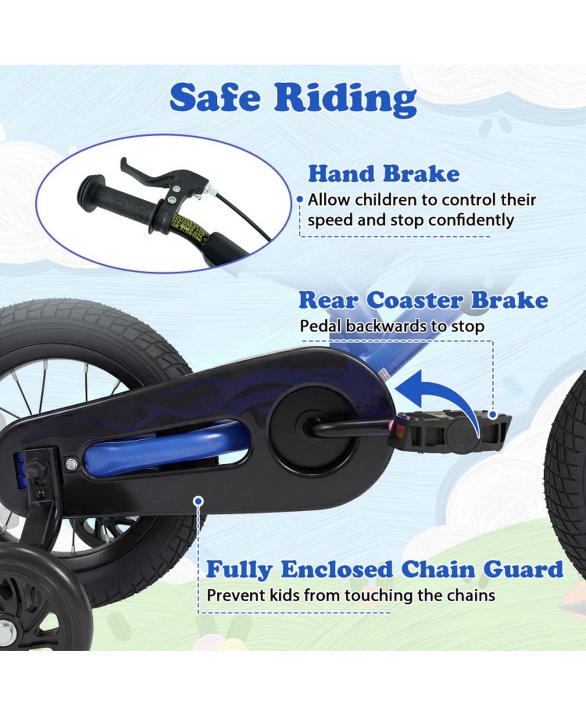 Sugift 12 in Motorcycle-Style Kids Bike with Training Wheels, Ages 3-4