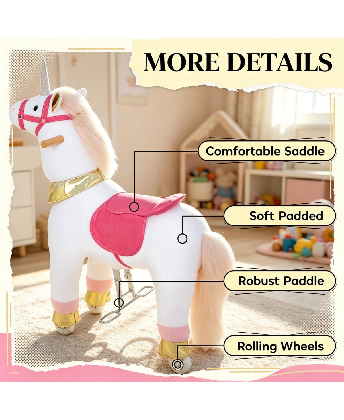 Sevorley Plush Unicorn Rocking Ride-On Toy, Ages 3-5