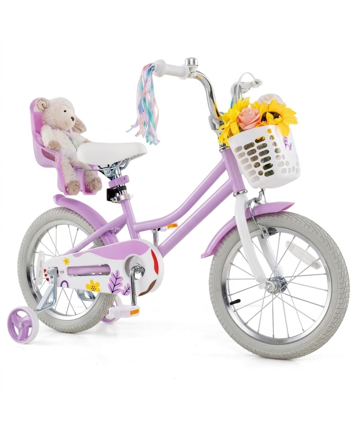 Hongge 16-Inch Girls Bike with Training Wheels, Dual Brake System and Doll Seat, Ages 4-7