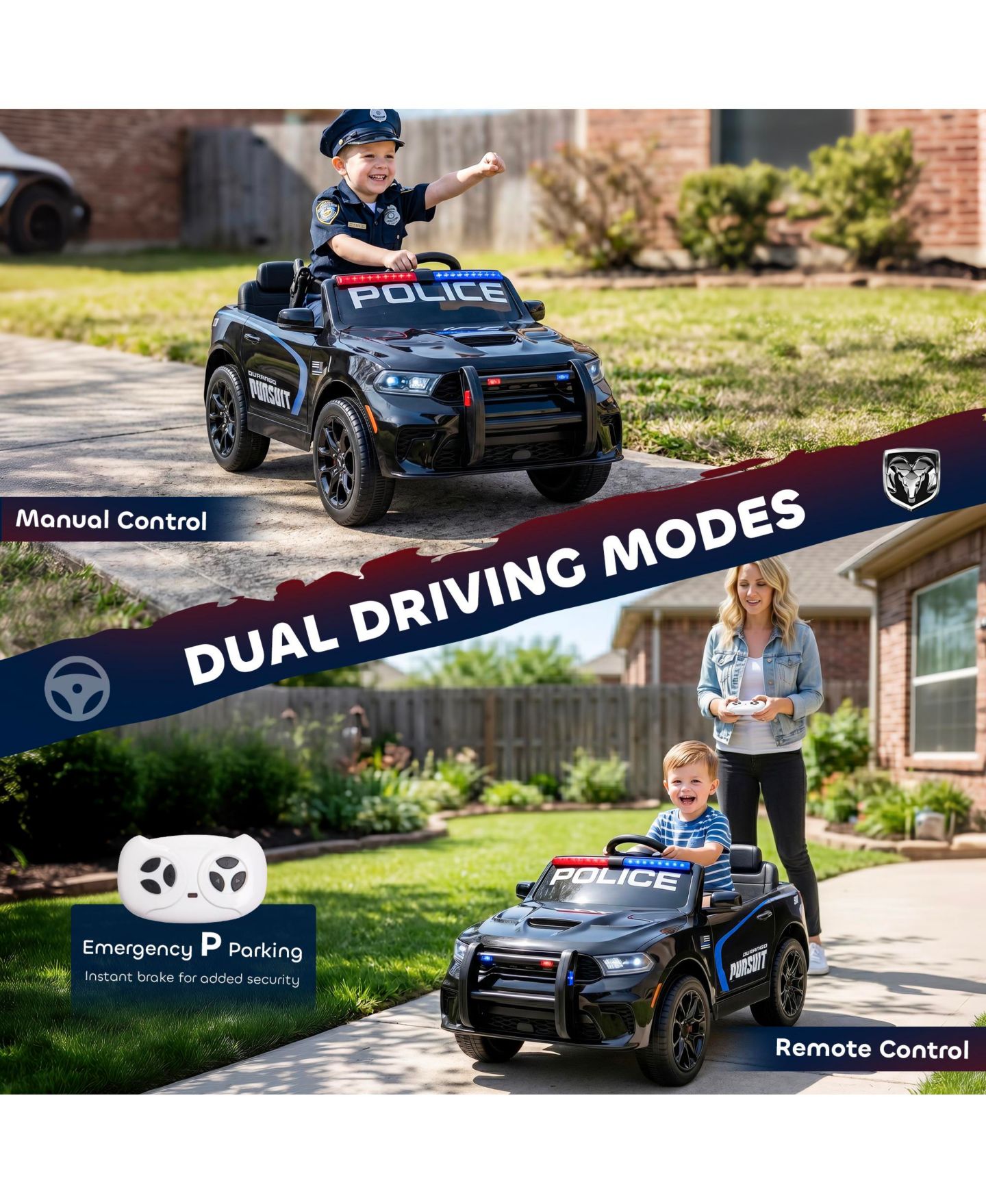 Детская игрушка Qaba 12V Licensed Dodge Ride On Police Car with 2 Seater for Age 3-6, цвет: Чёрный — фото 6