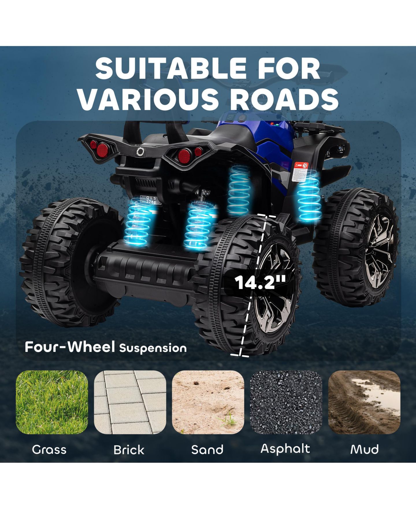 Детская игрушка Aosom 12V Kids ATV Quad Car Toy with Music and Headlights, цвет: Синий — фото 5