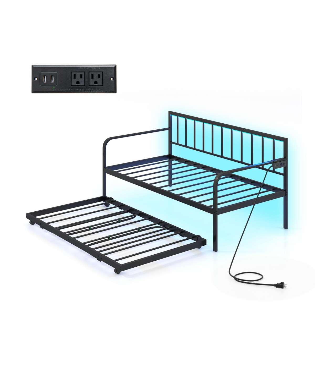 Mecale Twin Daybed with Pop-Up Trundle, Charging Station, Led Lights