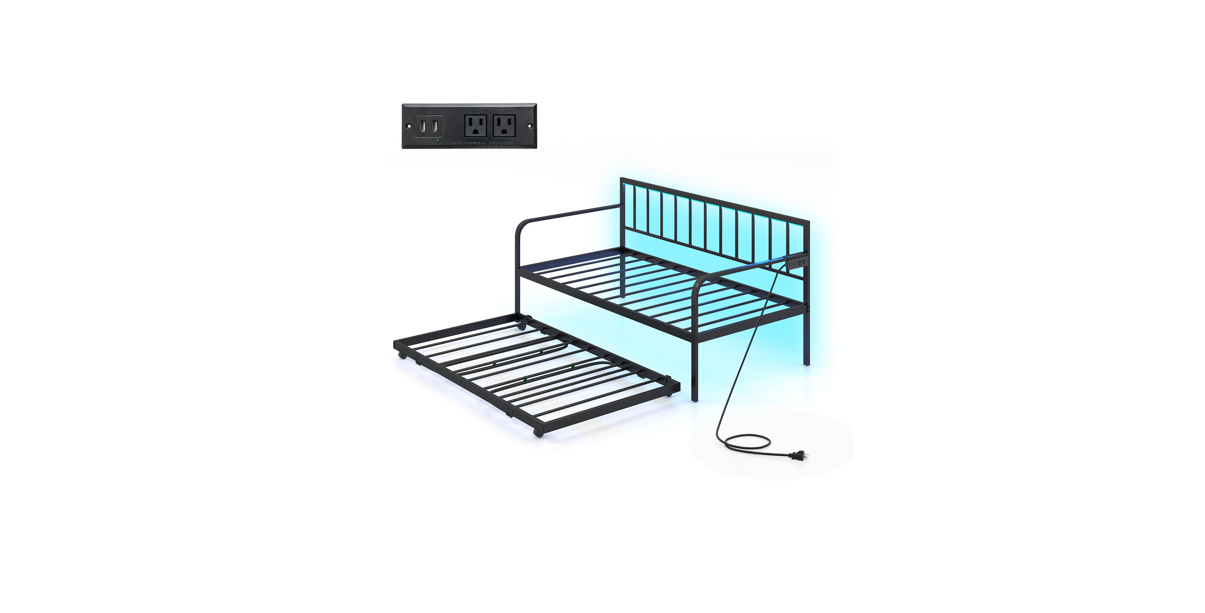 Mecale Twin Daybed with Pop-Up Trundle, Charging Station, Led Lights