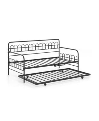 Twin Metal Daybed with Trundle, Curved Backrest and Armrests