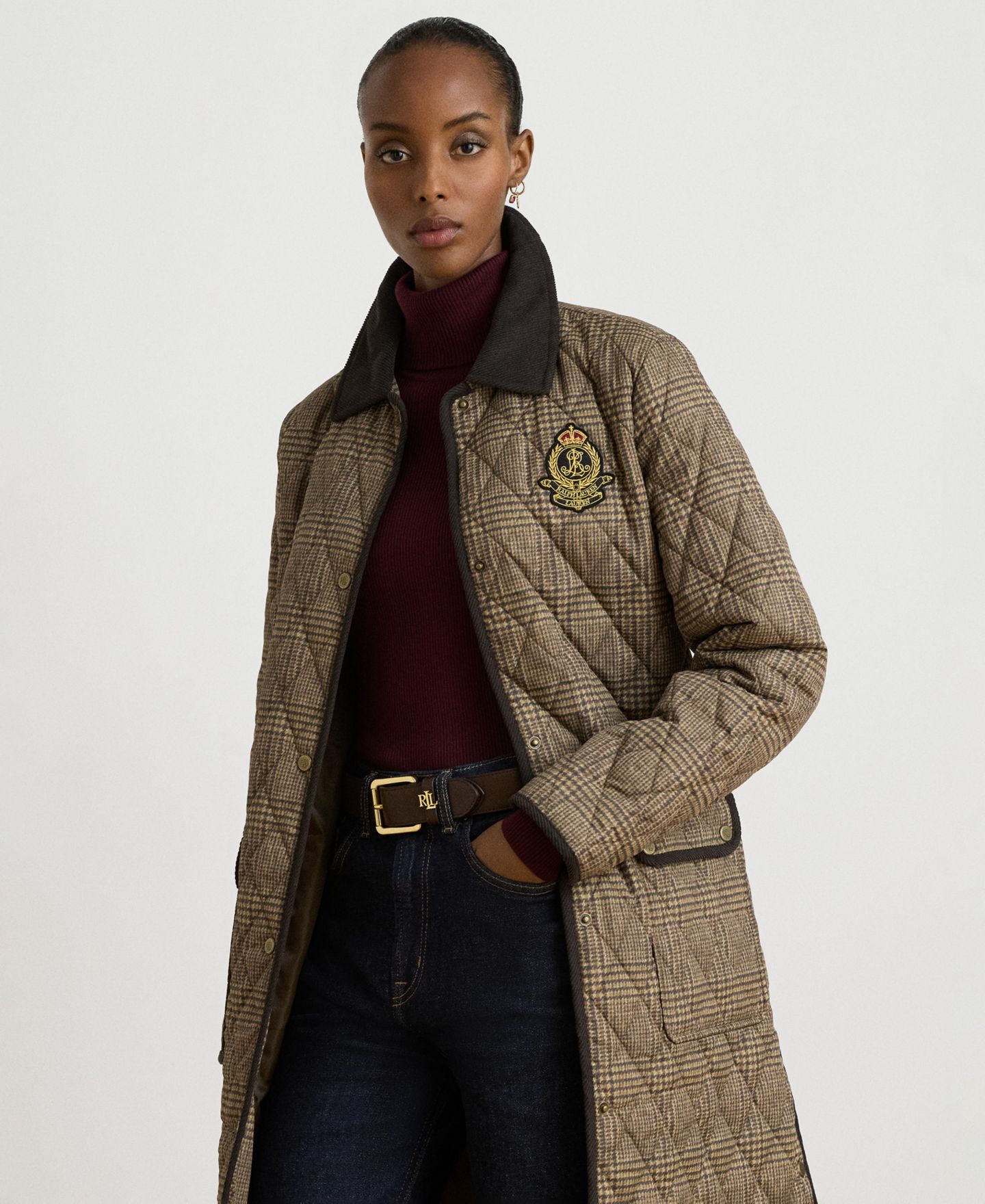 Женская куртка Lauren Ralph Lauren Quilted Glen Plaid Print Lightweight, цвет: Ореховый клетчатый — фото 3