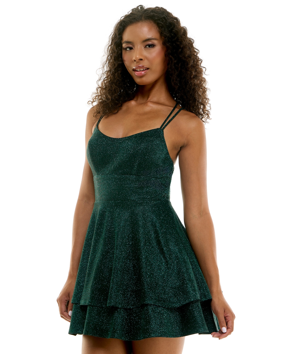 City Studios Juniors' Glitter Sleeveless Fit & Flare Mini Dress