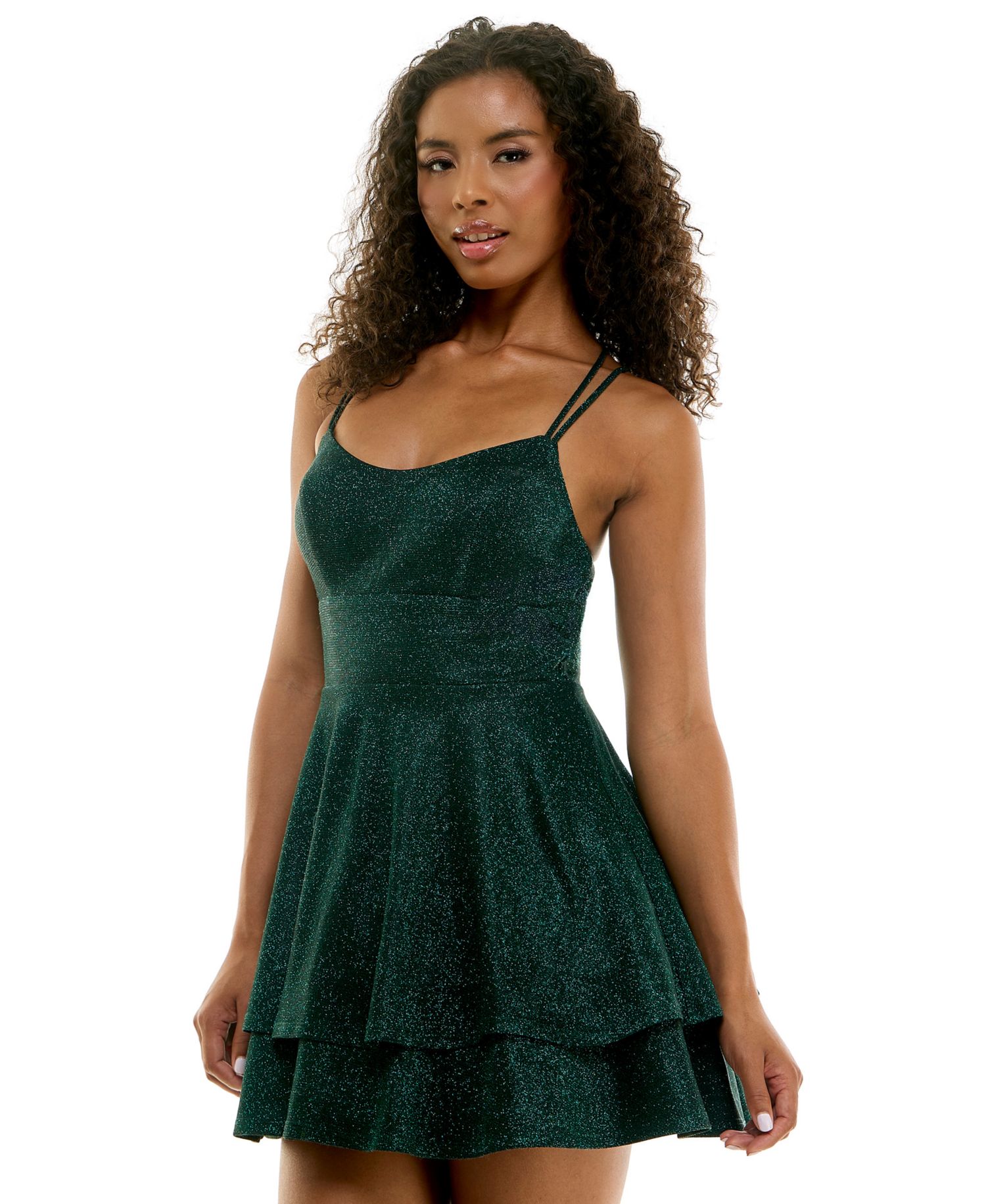 Juniors' Glitter Sleeveless Fit & Flare Mini Dress