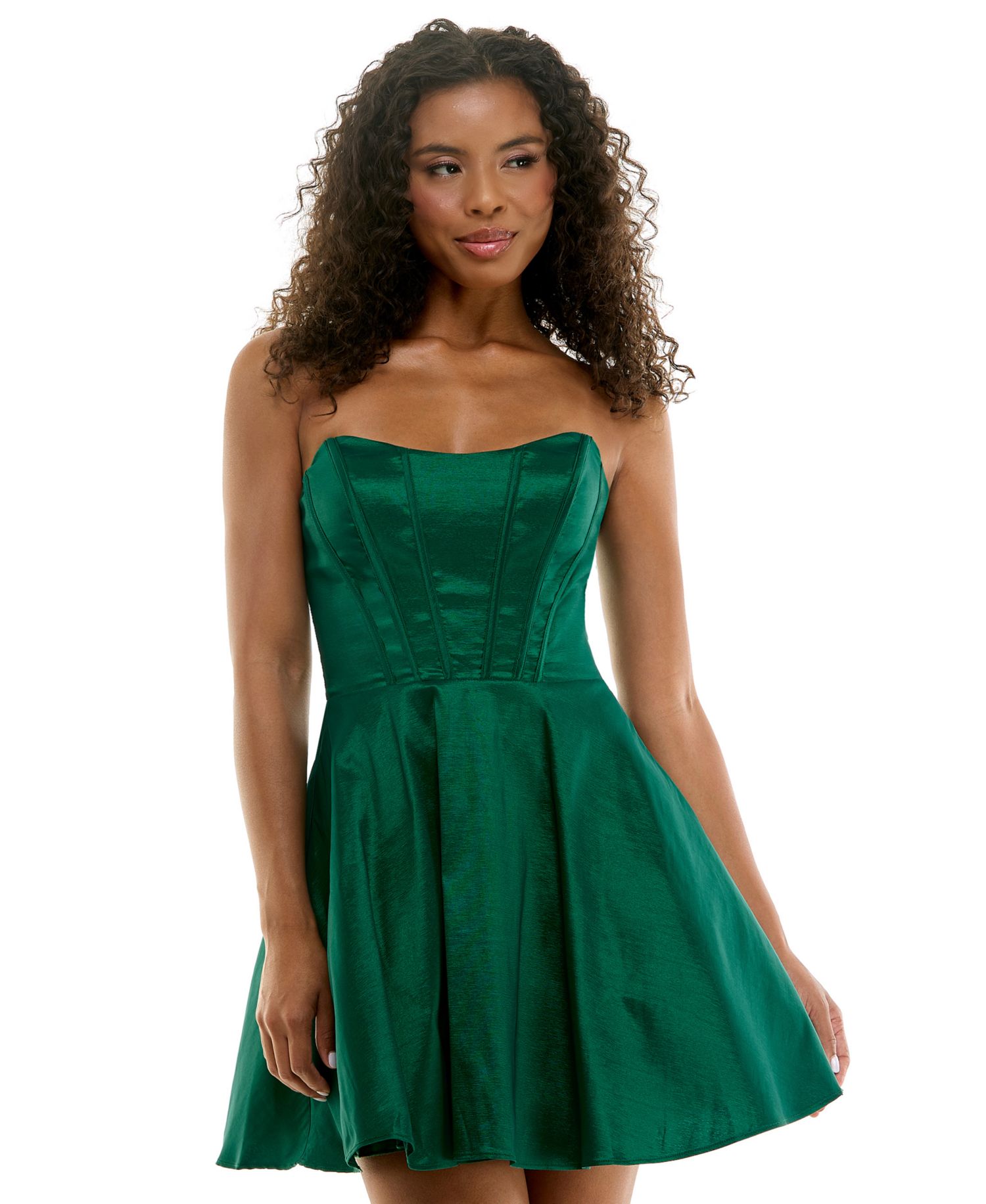 Women's Strapless Taffeta Lace-up Back Fit & Flare Dress