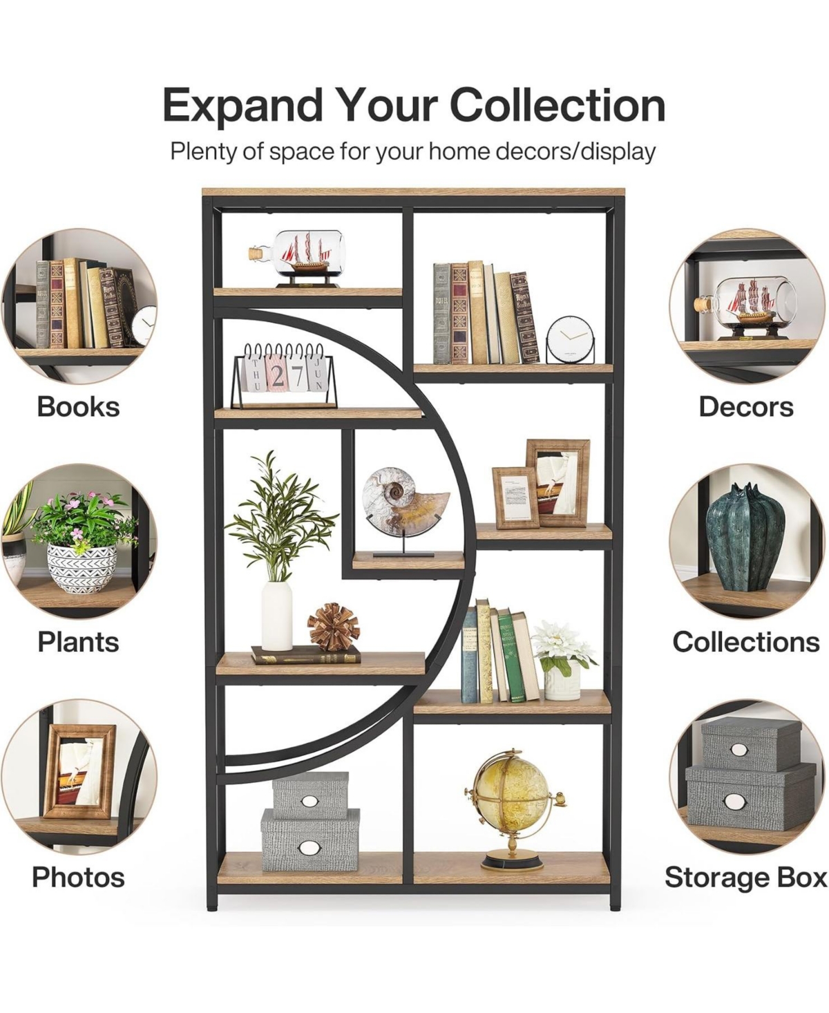 Tribesigns 5-Tier Industrial Bookshelf with 9 Shelves