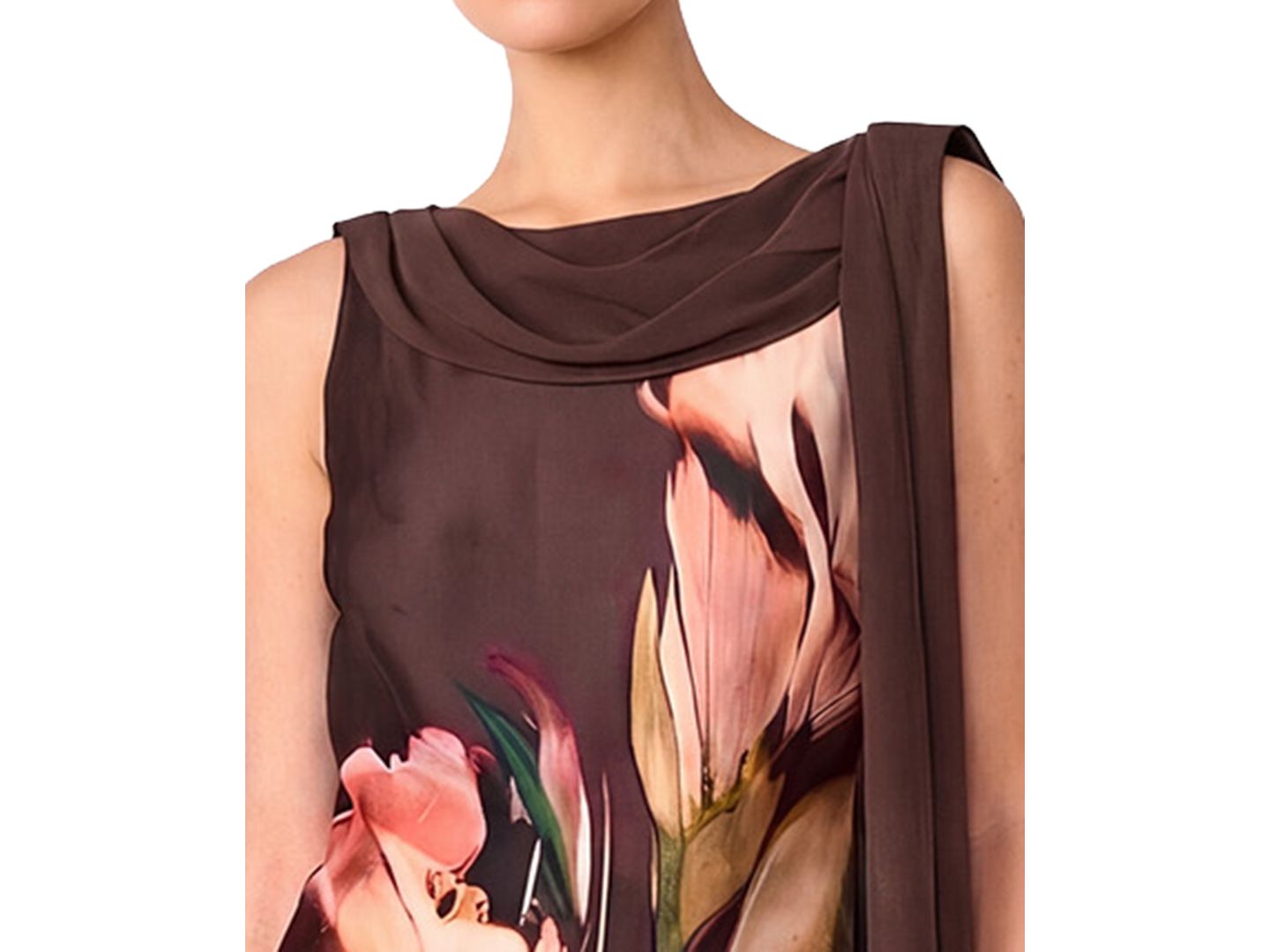 Женское платье Steve Madden Mani Satin Floral Cowl-Neck Mini, цвет: Коричневый разноцветный — фото 7