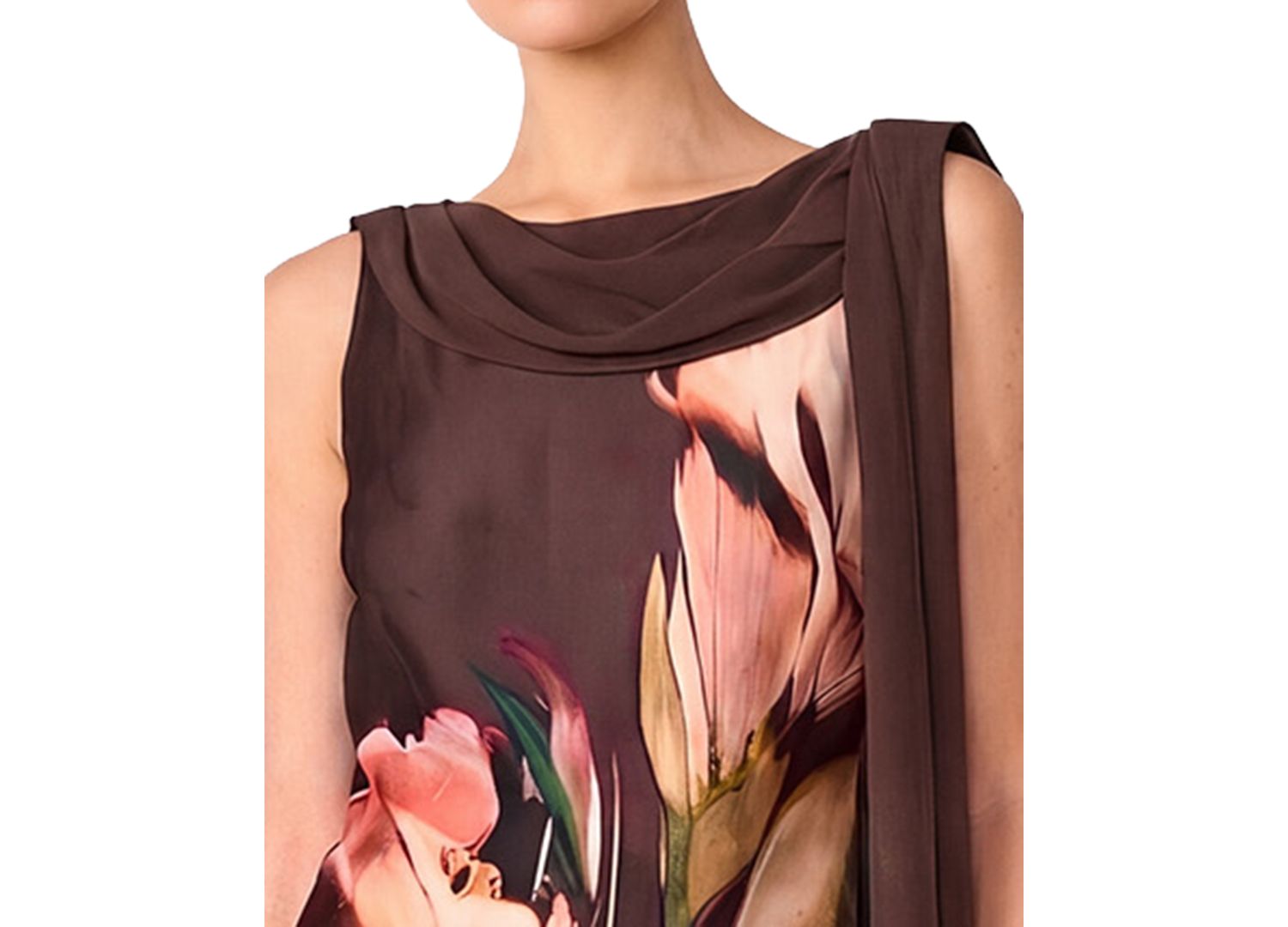 Mani Satin Floral Cowl-Neck Mini Dress