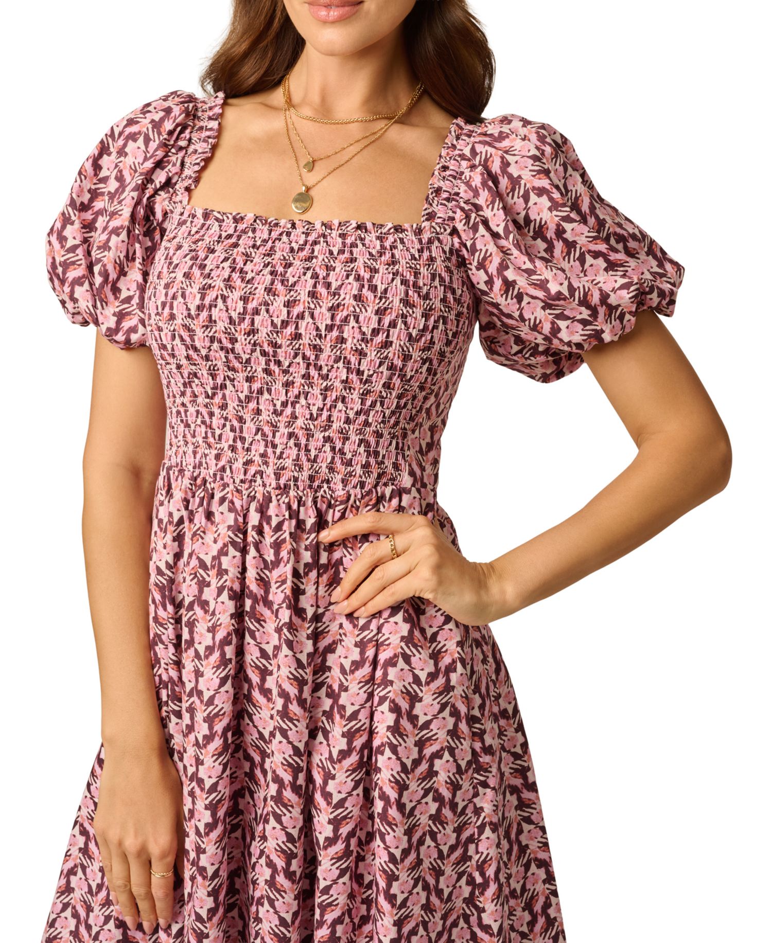 Women's Blaire Smocked Floral-Print Square Neck Midi Dress