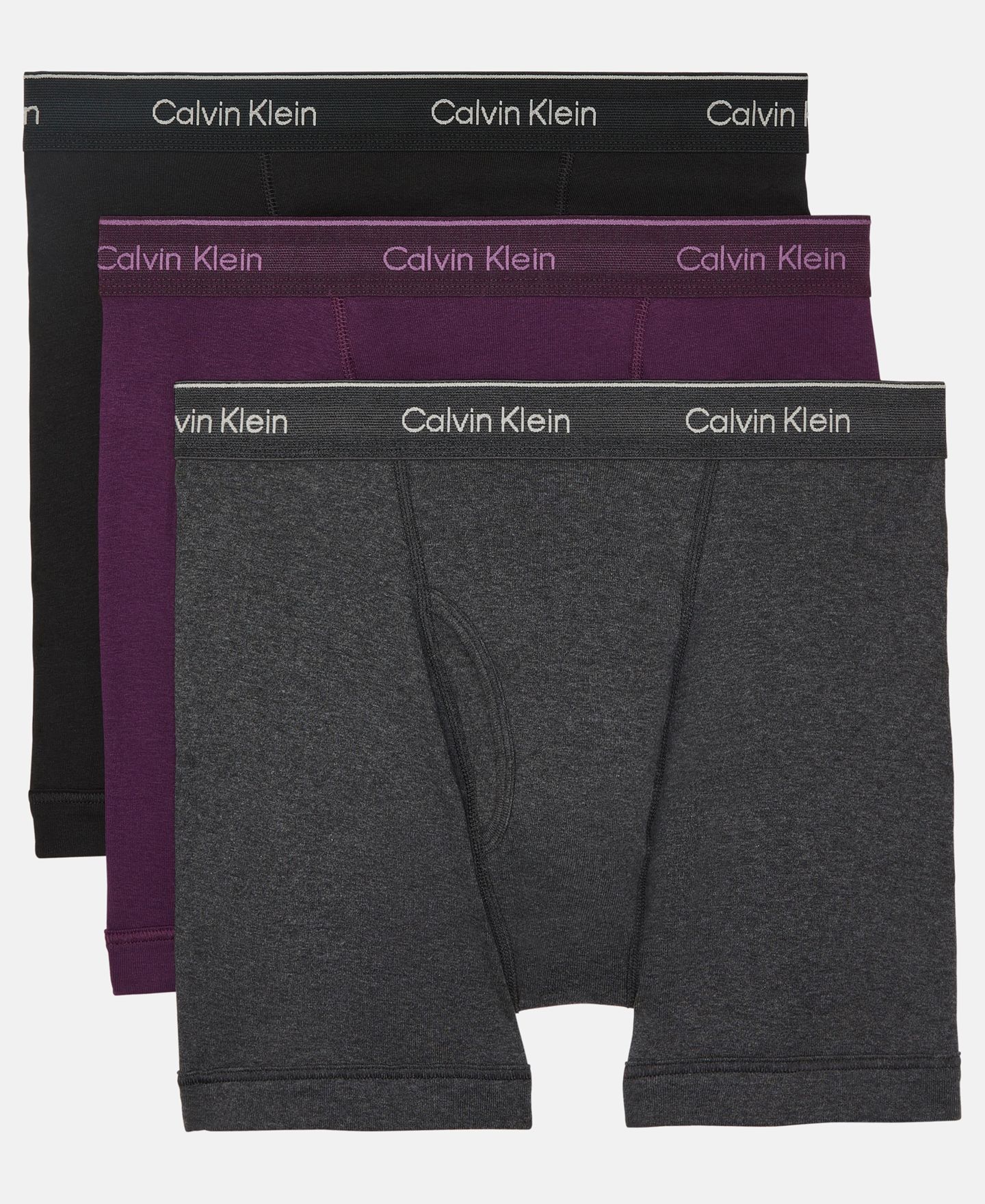 Трусы-боксеры Classic для мужчин, хлопок, 3 шт. — Calvin Klein, цвет: Чёрный / Тёмный фиолетовый — фото 1