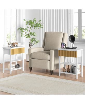 Set of 2 Fluted Nightstands with Charging Station, Farmhouse Side Table with Drawer and Open Shelves