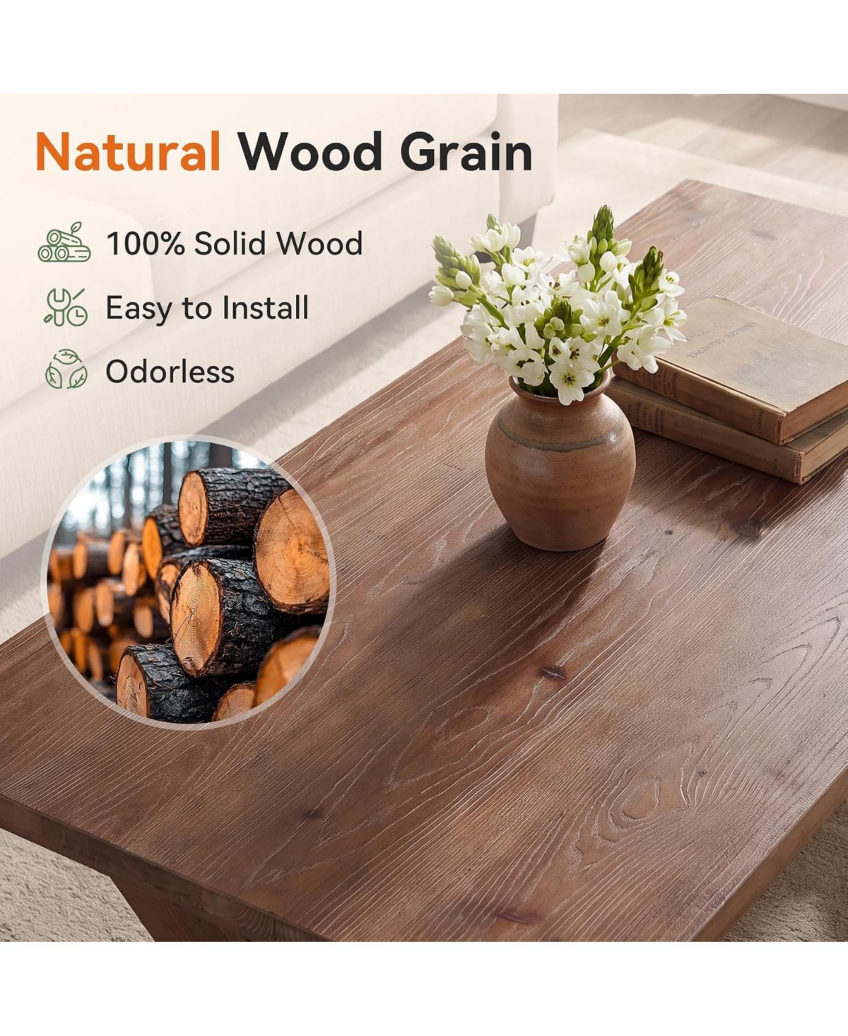 Tribesigns 47'' Solid Wood Coffee Table with X-shaped Legs,Farmhouse