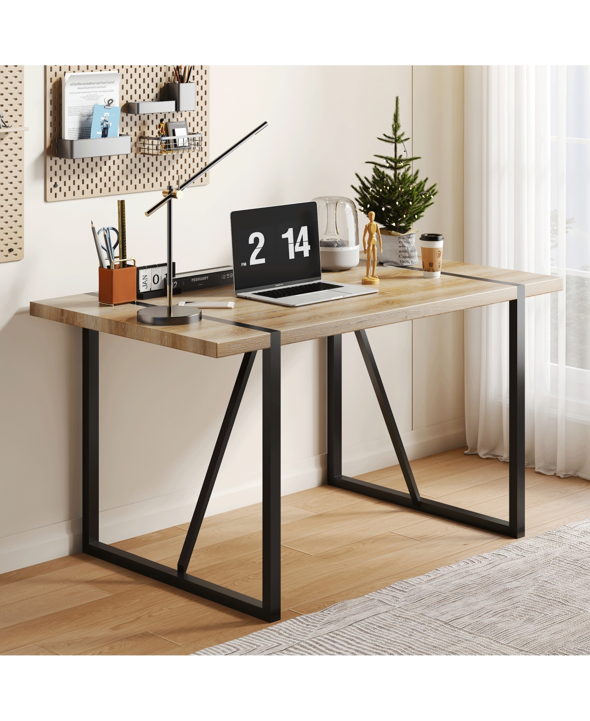 Flynama Rustic Industrial Dining Table with Thick Wood Top and Metal Legs
