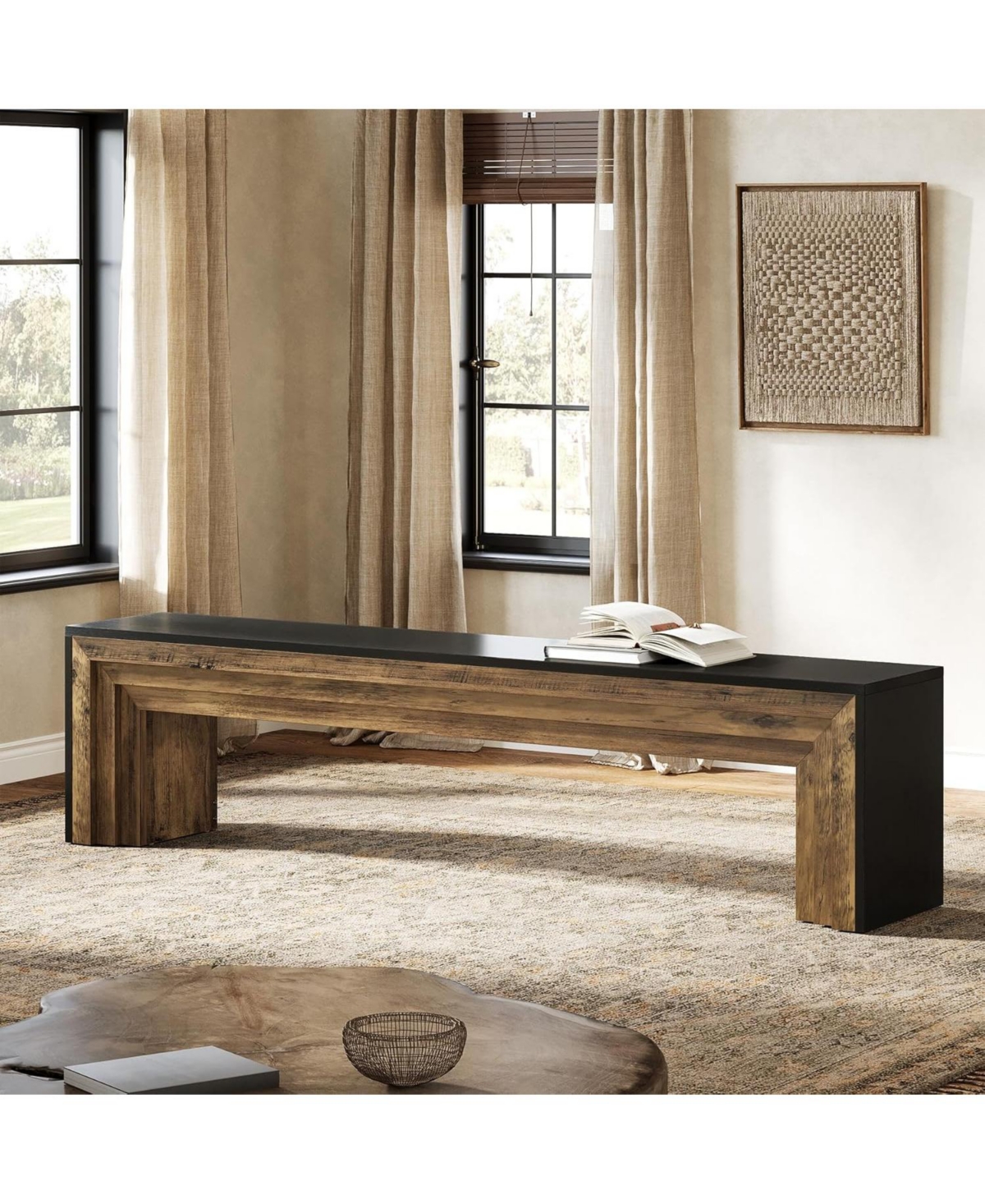 Tribesigns 71" Extra Long Entryway Bench, Modern Farmhouse Shoe Bench Wooden Indoor Seating with Layered Design for Hallway