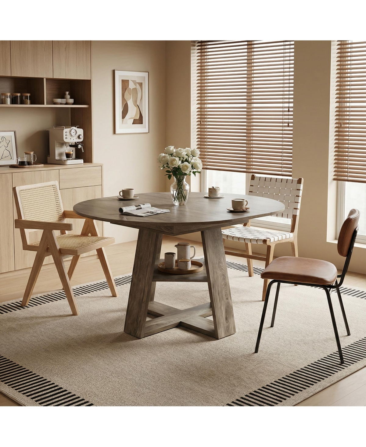 flynama Extendable Round Dining Table for 4-8, Modern Oval Kitchen Table with Storage Shelf