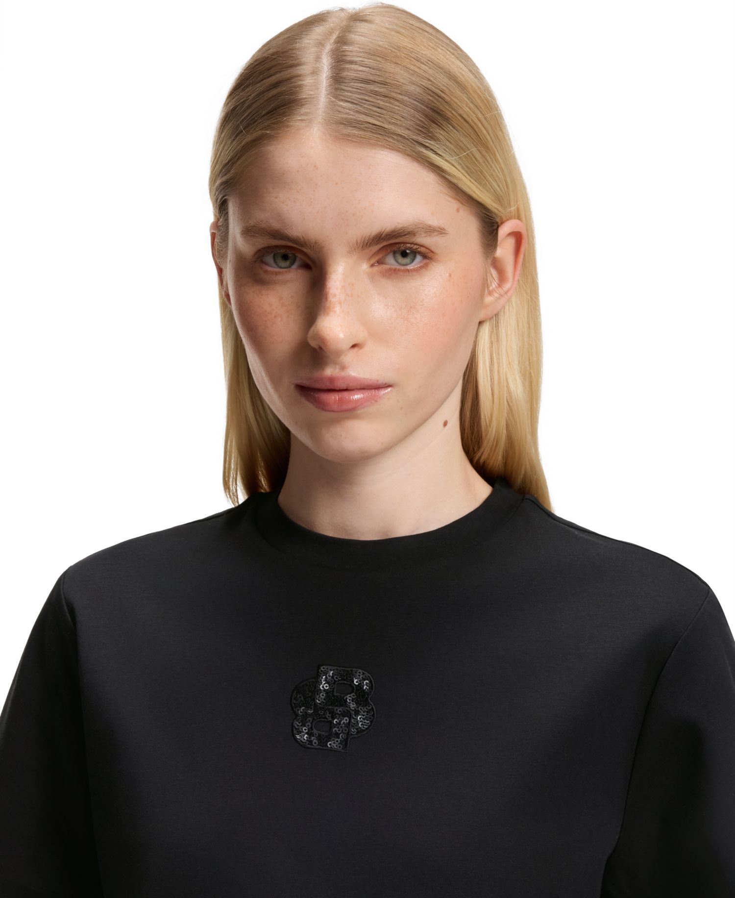 BOSS by Women's Relaxed-Fit Monogram Heavyweight Cotton Sequin-Embroidered T-Shirt