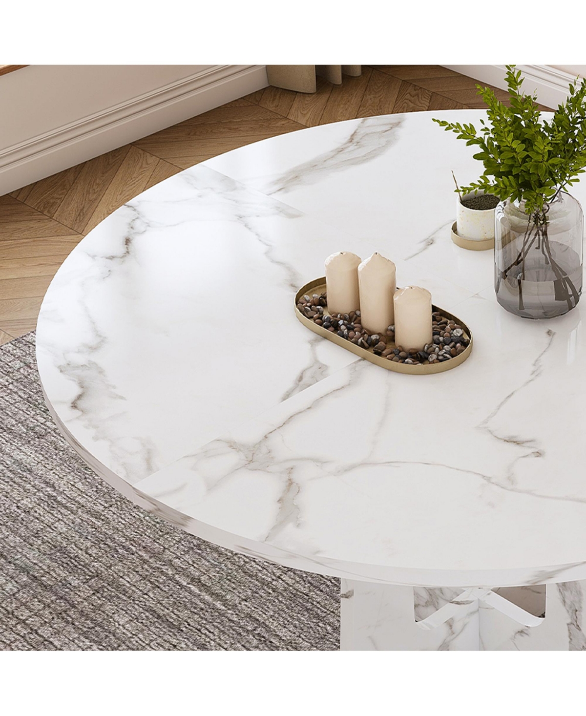 Flynama 47.24 Inch Marble Mdf Round Dining Table, 300LB Capacity Farmhouse Kitchen Table for 4-6 People