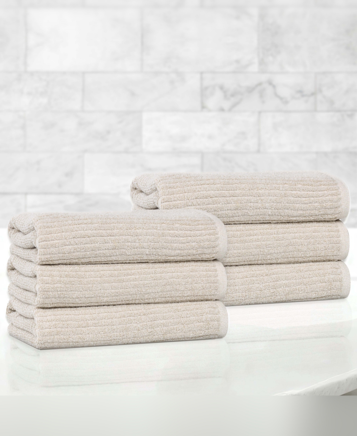 Superior Destin Viscose Blend Absorbent Quick Dry Solid Ribbed Design 6-Piece Hand Towel Set