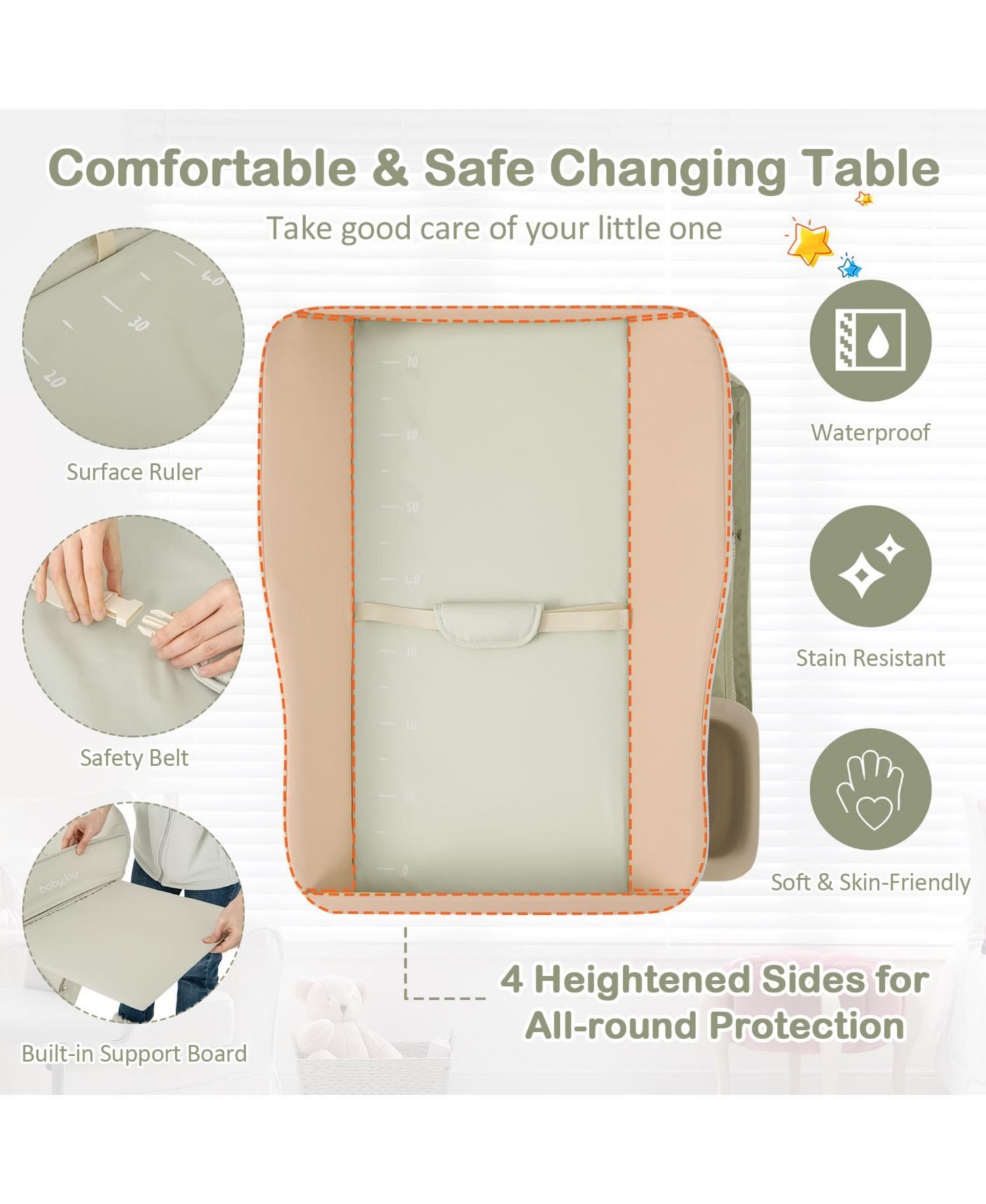 Portable Baby Changing Table with Water Basin and Rolling Wheels for Nursery