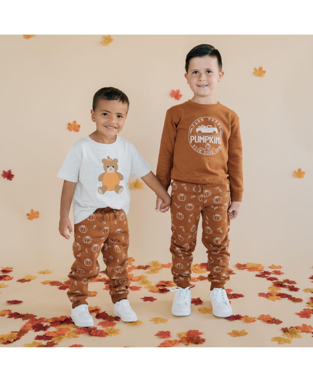 Sweet Wink Little Boys Pumpkin Teddy Bear Patch Short Sleeve T-Shirt