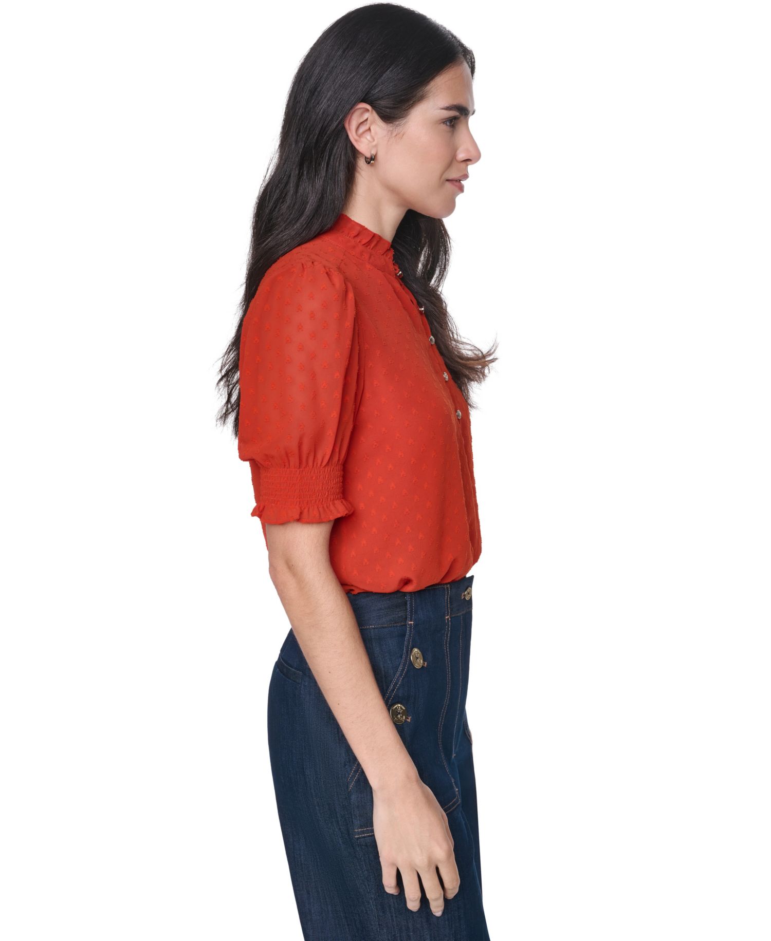 Women's Mock Neck Short-Sleeve Dot-Print Blouse