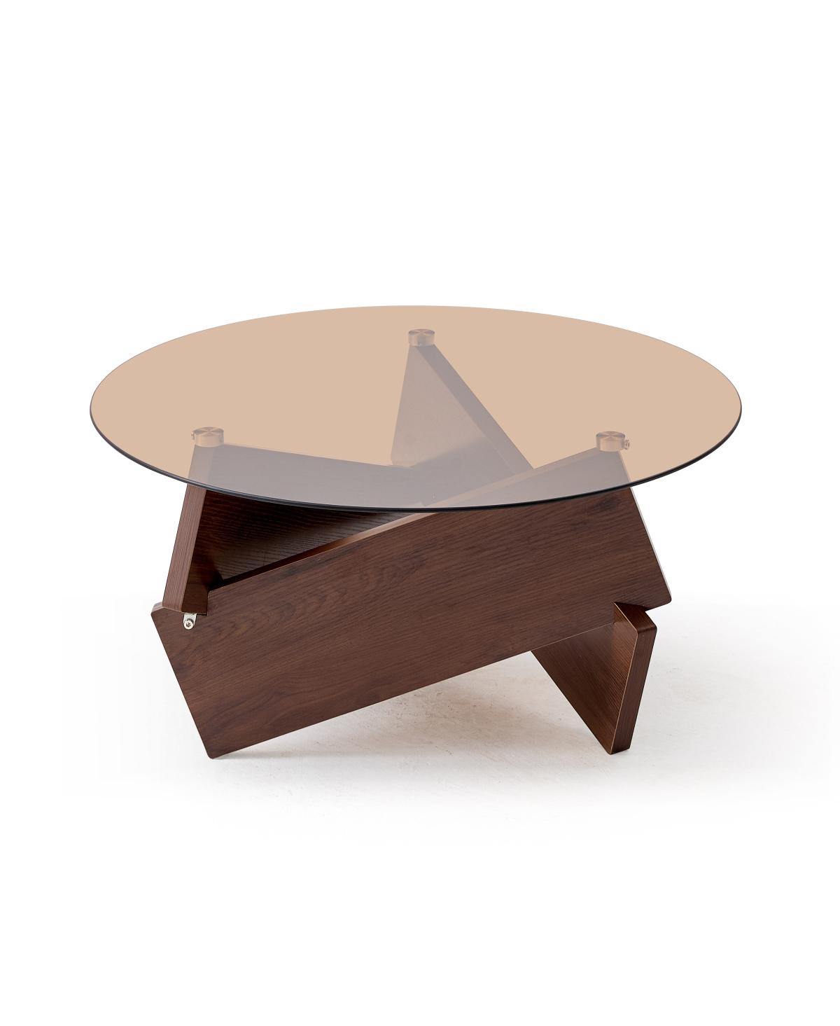 Streamdale Furniture Modern Round Farmhouse Glass Coffee Table - Brown
