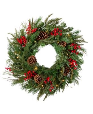 OD Red Berry Pine Wreath 24" LEDC BO