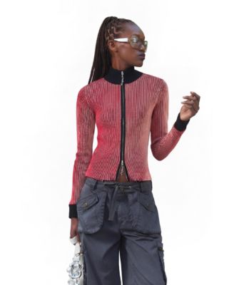 Women's Full-Zip Iridescent-Knit Cropped Sweater