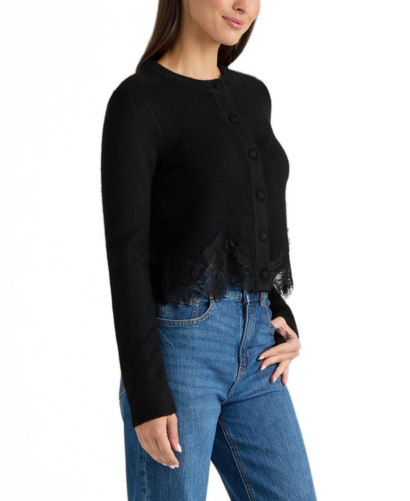 Женский кардиган Ellen Tracy Lace-Detail Long-Sleeve, цвет: Чёрный — фото 5