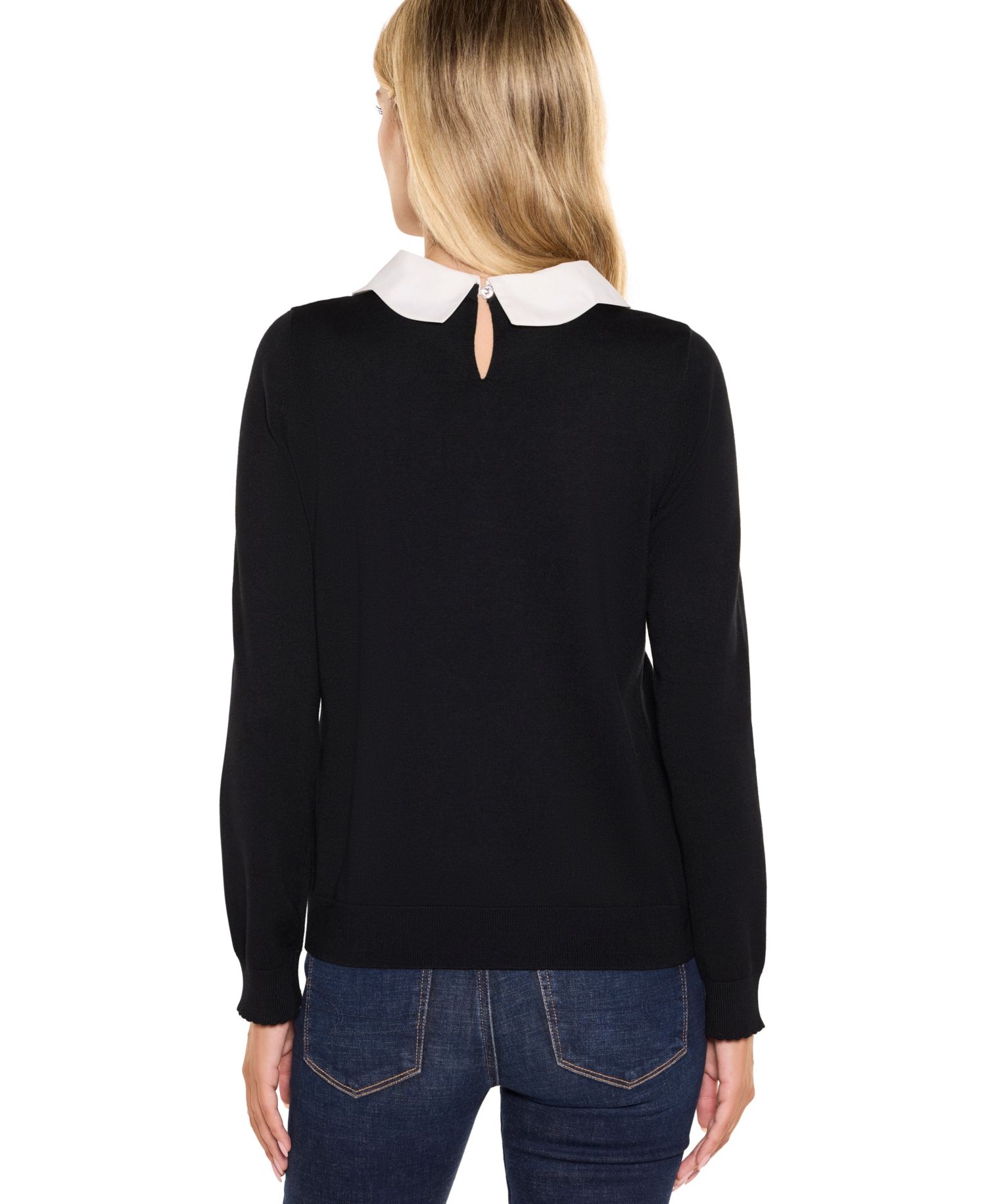 Women's Scalloped Woven Collar Keyhole-Back Rayon-Blend Pullover