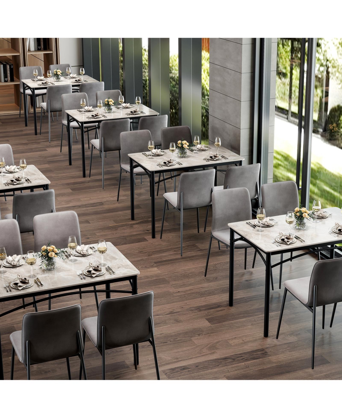 Gymax 43'' Modern Dining Table for 4 with Large Faux Marble Tabletop Adjustable Foot Pads