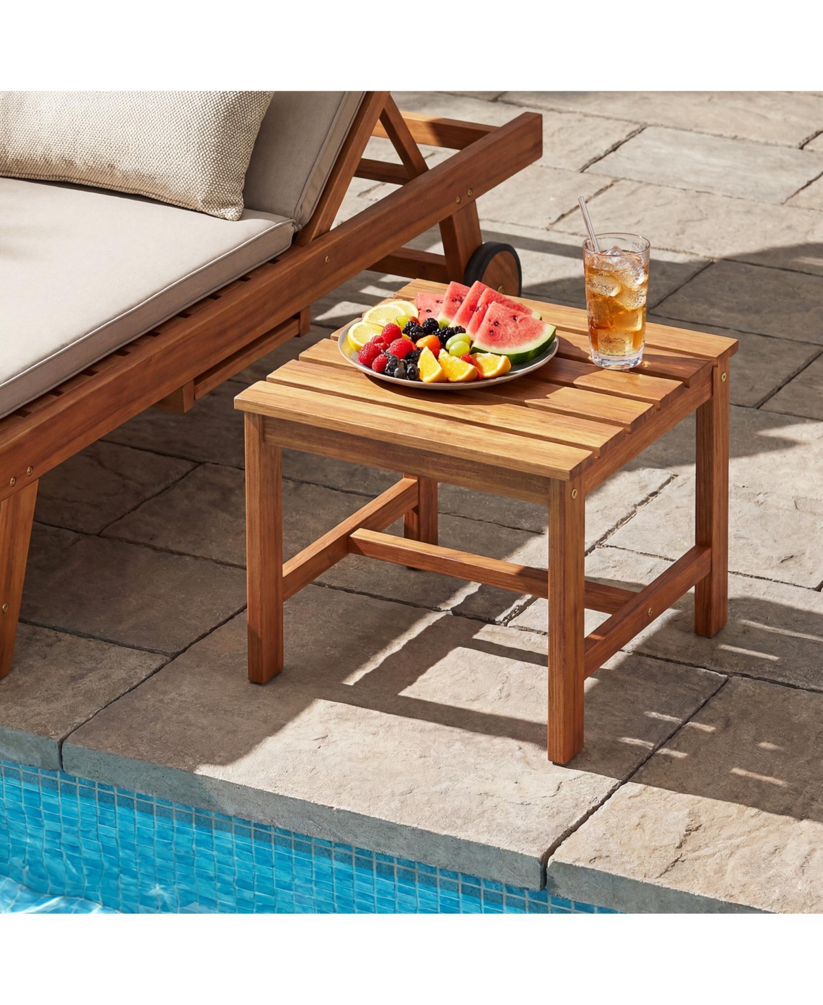 Gymax Patio Acacia Wood Accent Side Table17'' Square End Table with Slatted Tabletop