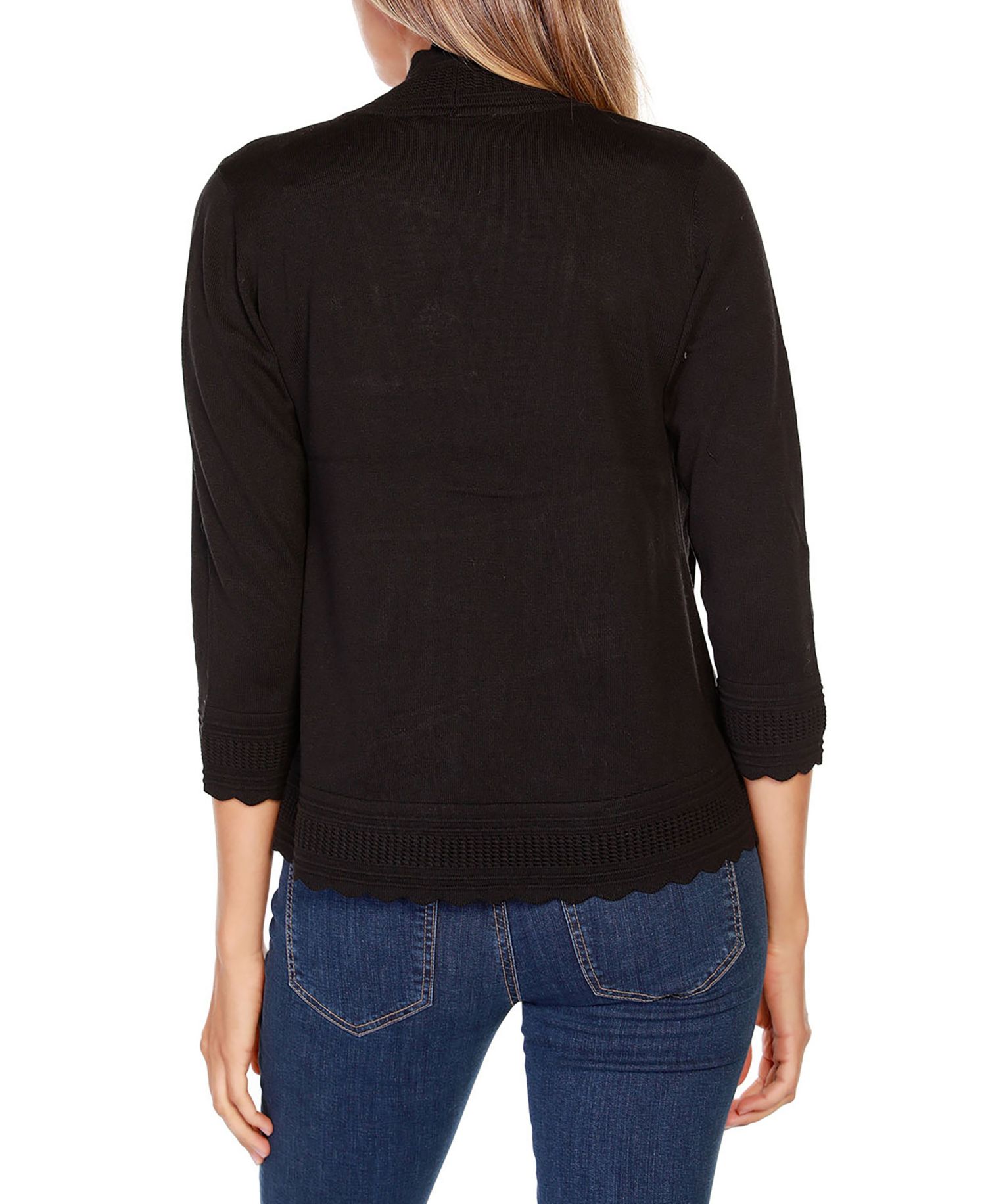 Women's Open-Front Scalloped 3/4-Sleeve Cardigan
