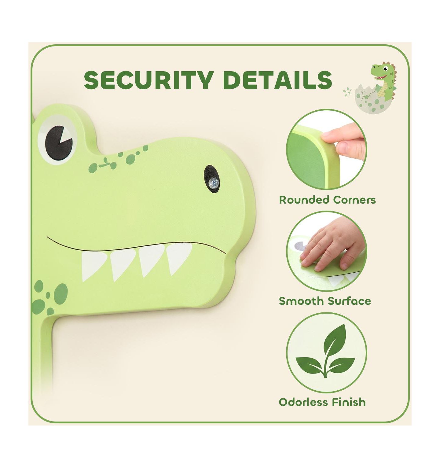 Детская игрушка Qaba Dinosaur Wall-Mounted Busy Board, Music and Sensory Learning, Ages 2+, цвет: Зелёный — фото 6