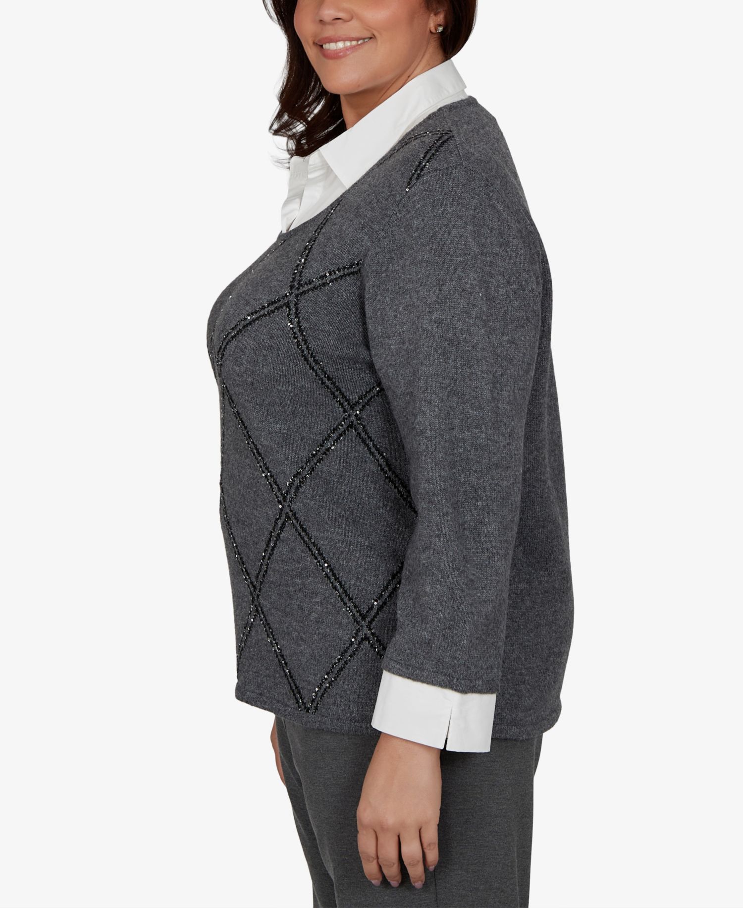 Plus Size Sequin 3/4-Length Sleeve Sweater
