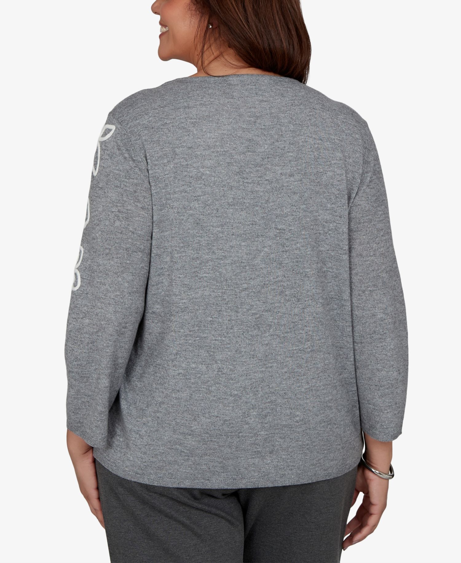 Plus Size 3/4-Sleeve Keyhole Neck Floral Embroidery Sweater
