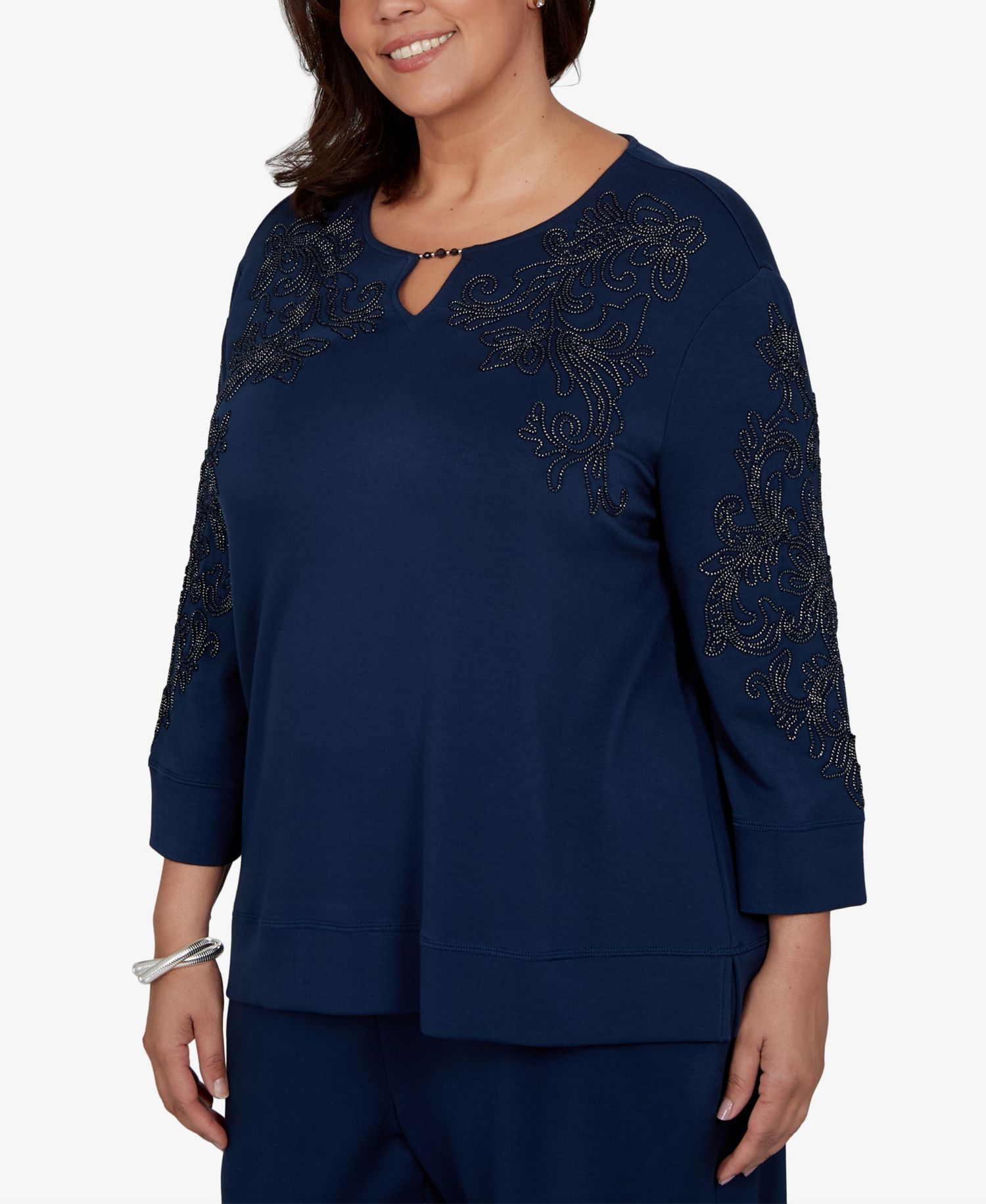 Plus Size Embellished 3/4-Sleeve Knit Top