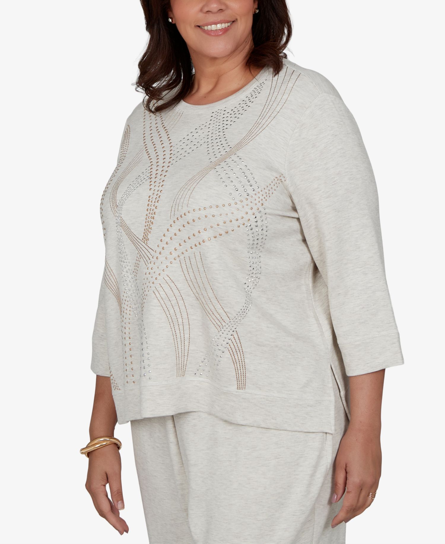 Plus Size 3/4-Sleeve Crewneck Knit Top